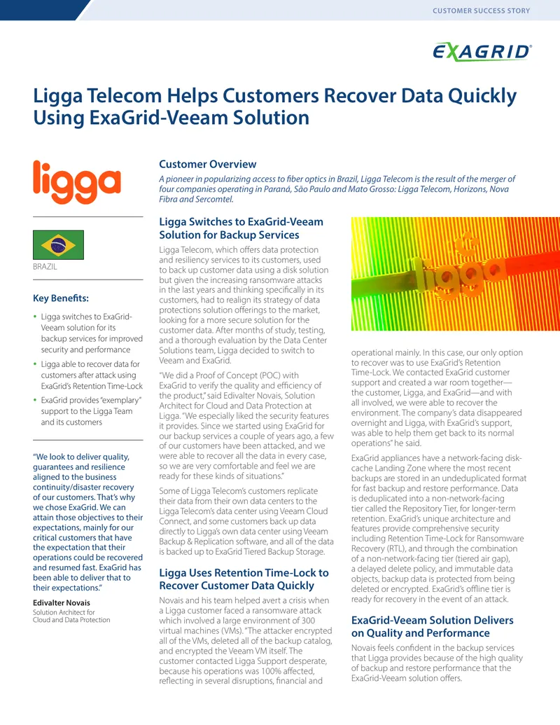 Ligga Telecom Data Recovery with ExaGrid-Veeam Solution