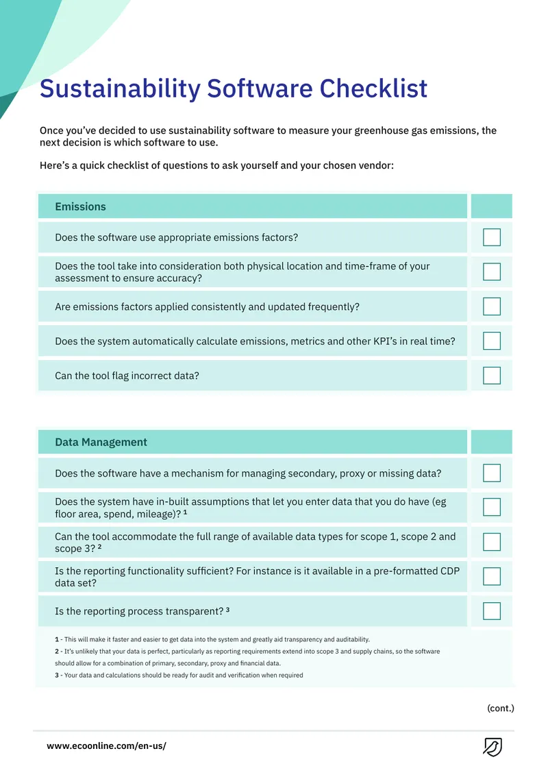 Sustainability Software Evaluation Checklist