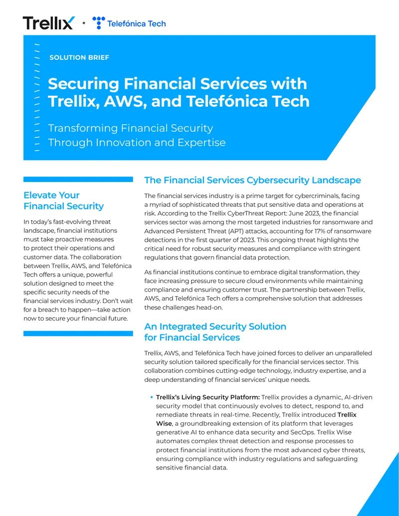 Securing Financial Services with Trellix, AWS, and Telefónica Tech preview page 1