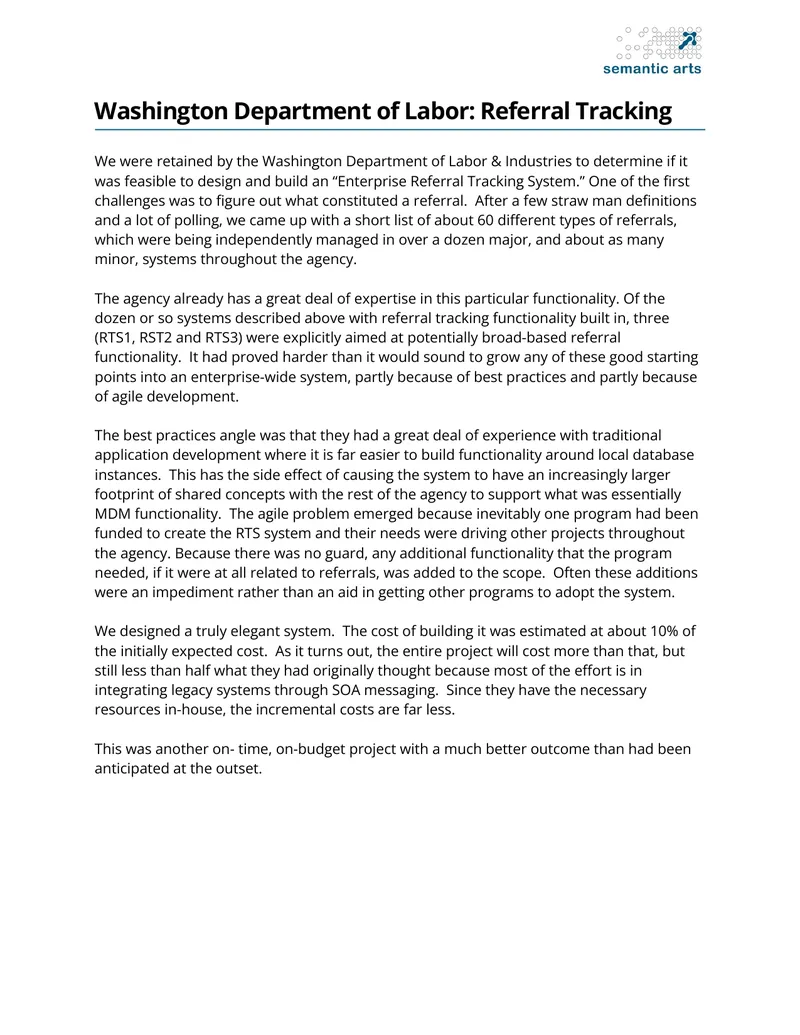 Washington Department of Labor Referral Tracking System Analysis