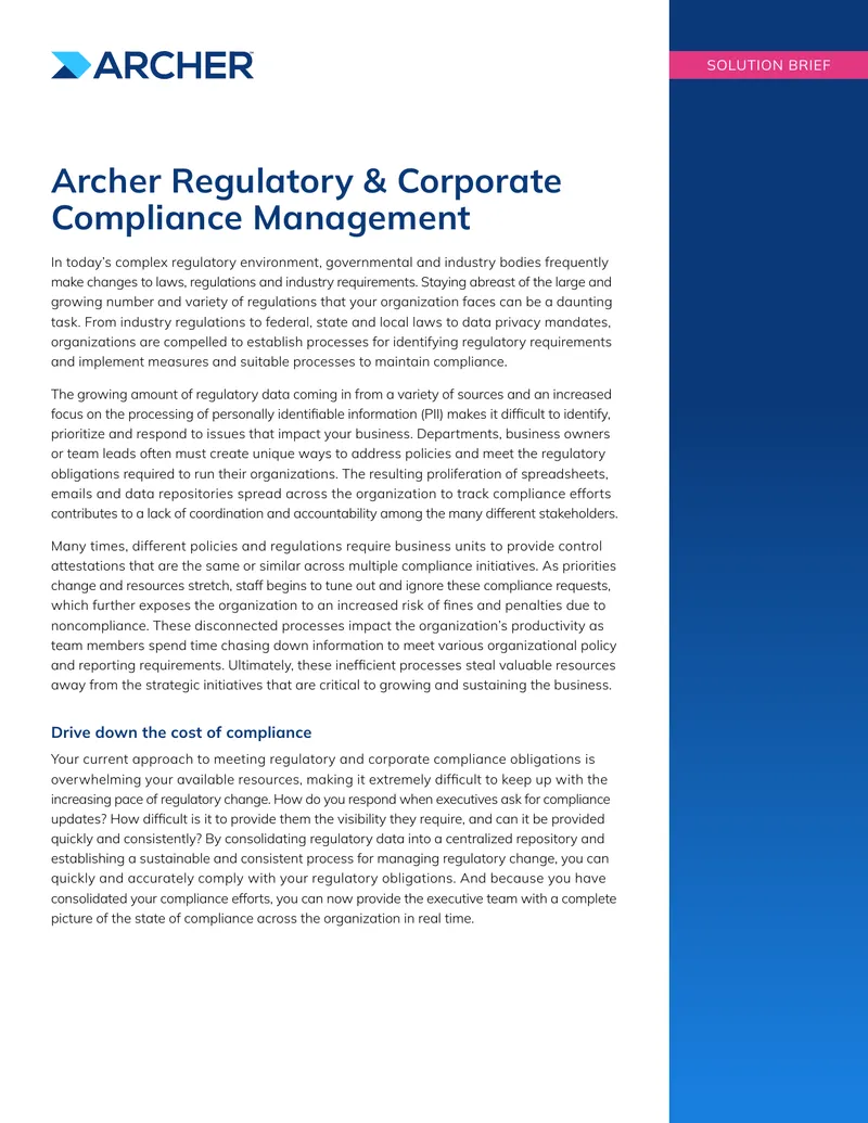 Archer Regulatory and Corporate Compliance Management