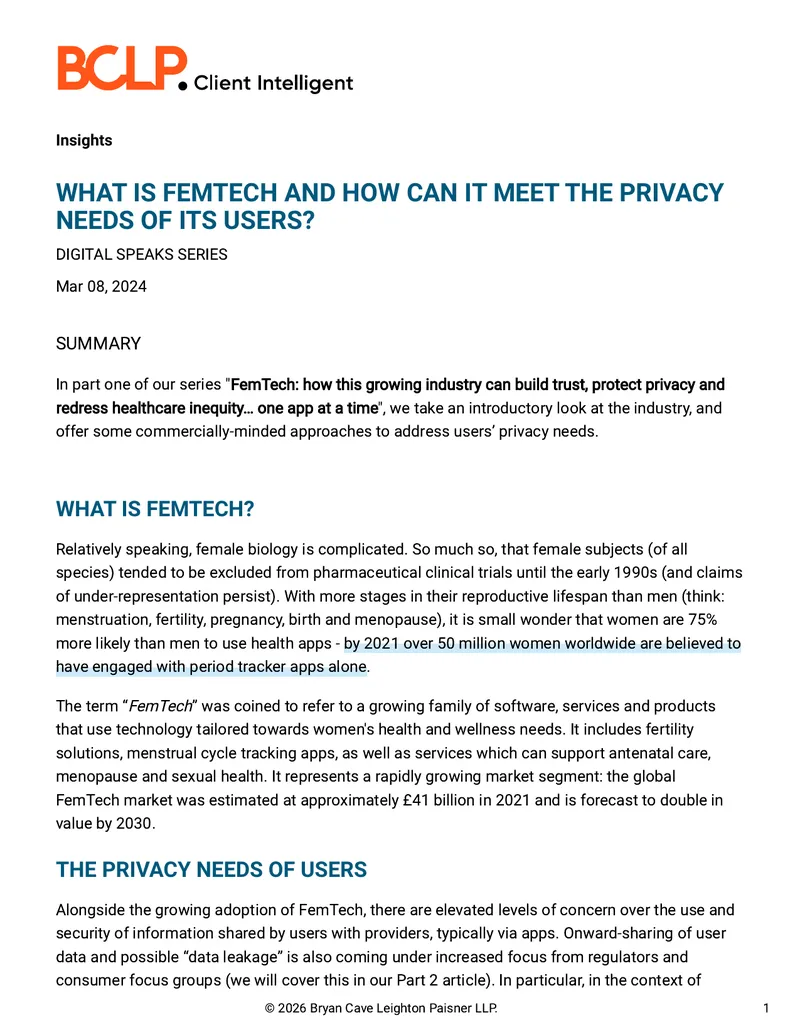 FemTech Privacy Needs and User Trust Considerations