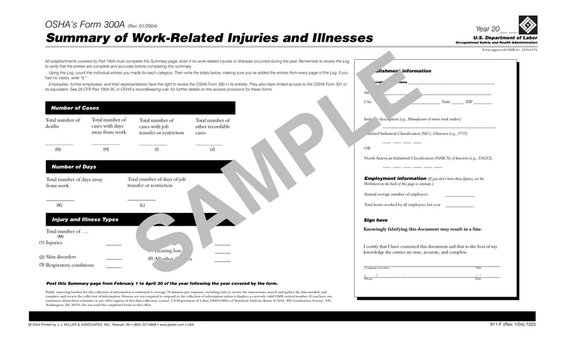 OSHA Form 300A Summary of Work-Related Injuries