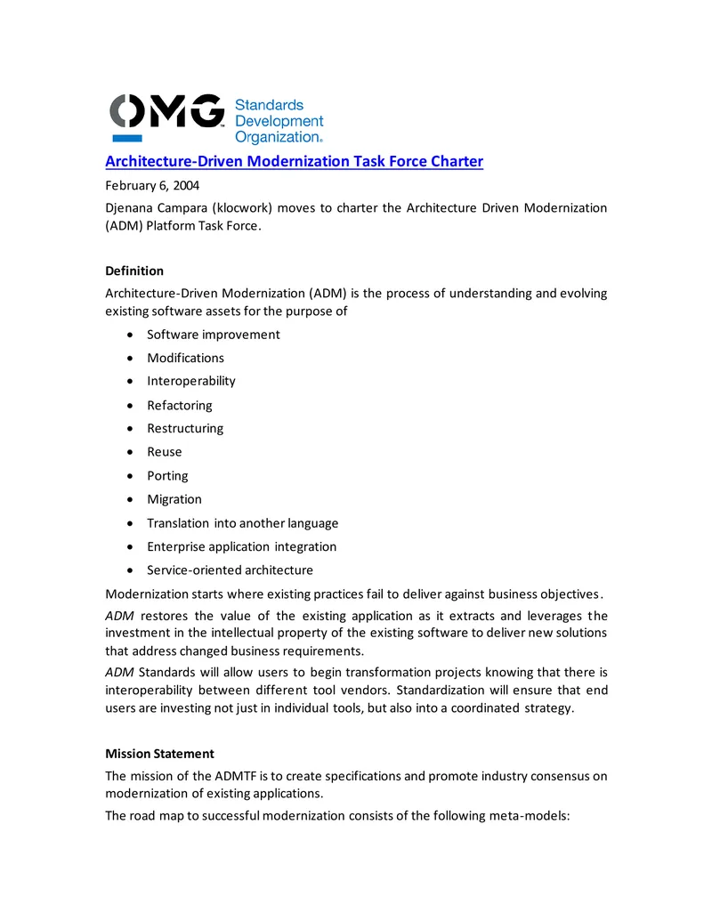Architecture-Driven Modernization Task Force Charter