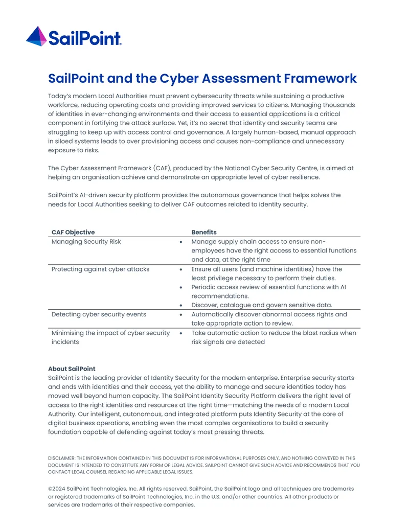 SailPoint and the Cyber Assessment Framework