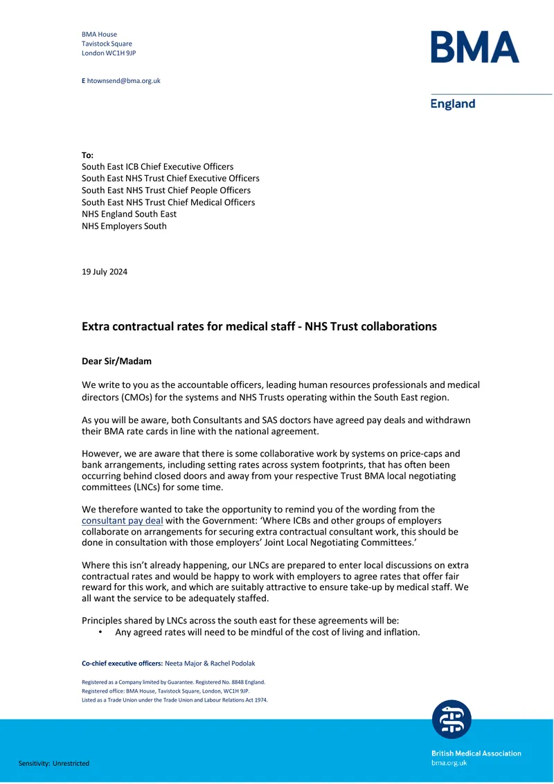 Extra Contractual Rates for Medical Staff in NHS Trusts