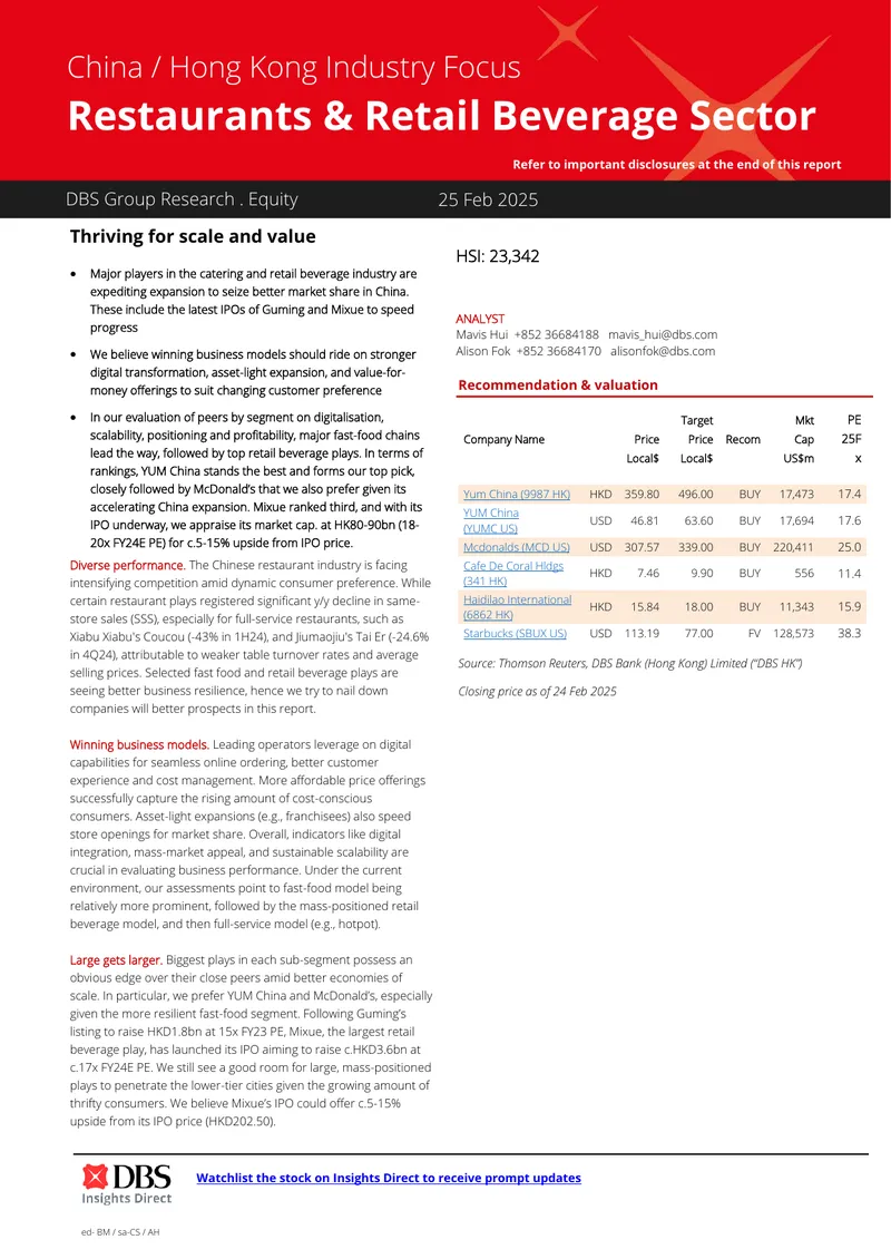 Analysis of China's Restaurant and Retail Beverage Sector