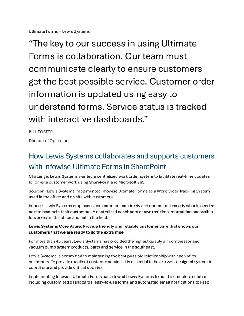 Lewis Systems Work Order Tracking Implementation
