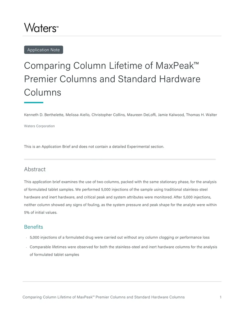 Comparing Column Lifetime of MaxPeak Premier Columns
