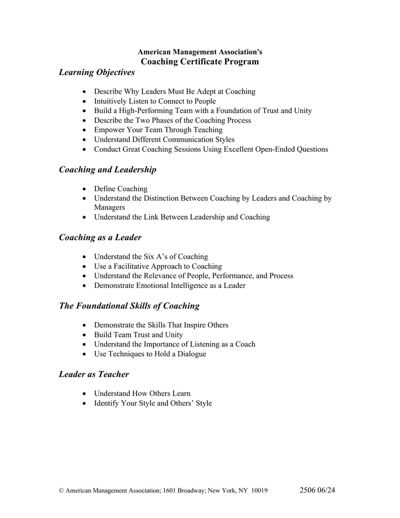 Coaching Certificate Program Learning Objectives
