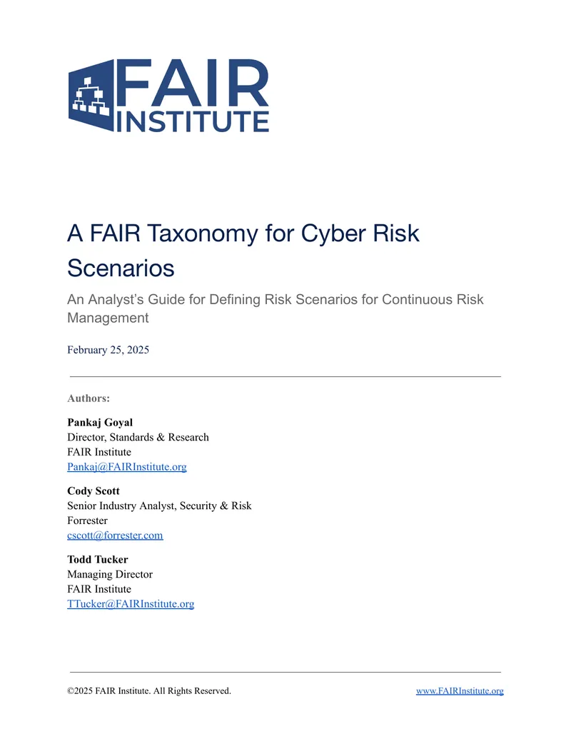 A FAIR Taxonomy for Cyber Risk Scenarios Guide
