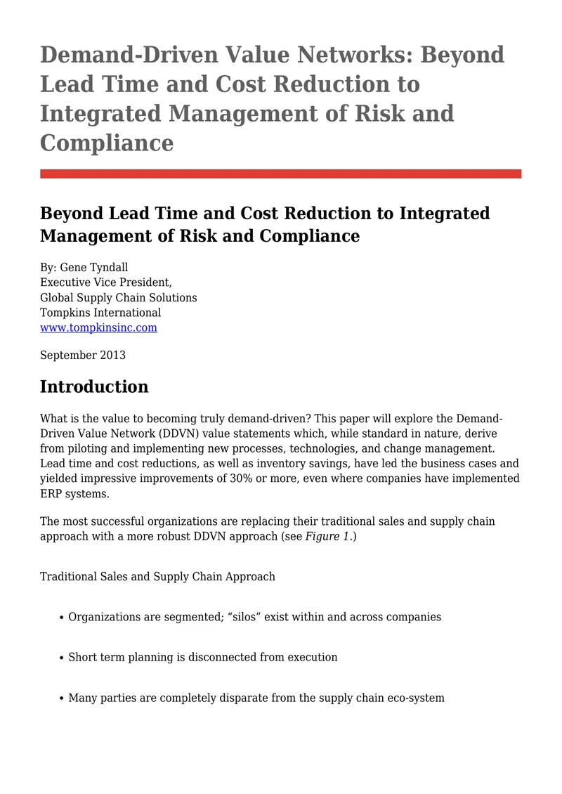 Demand-Driven Value Networks and Integrated Risk Management