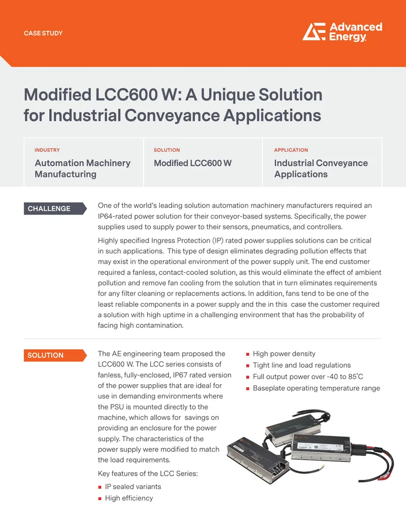 Modified LCC600 W Power Solution for Conveyance