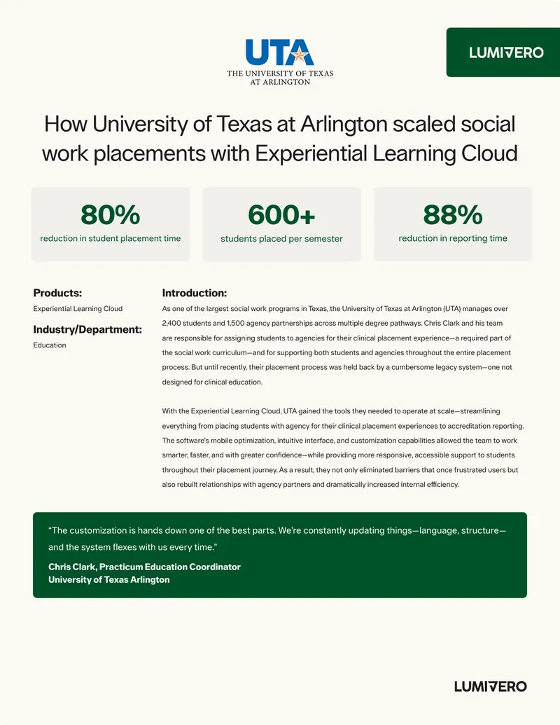 University of Texas at Arlington Social Work Placement Optimization