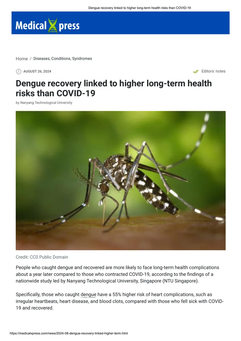Long-Term Health Risks of Dengue Compared to COVID-19