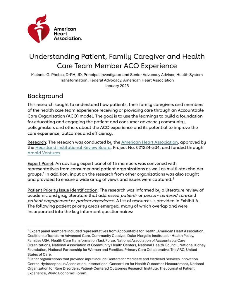 Understanding ACO Experience for Patients and Caregivers