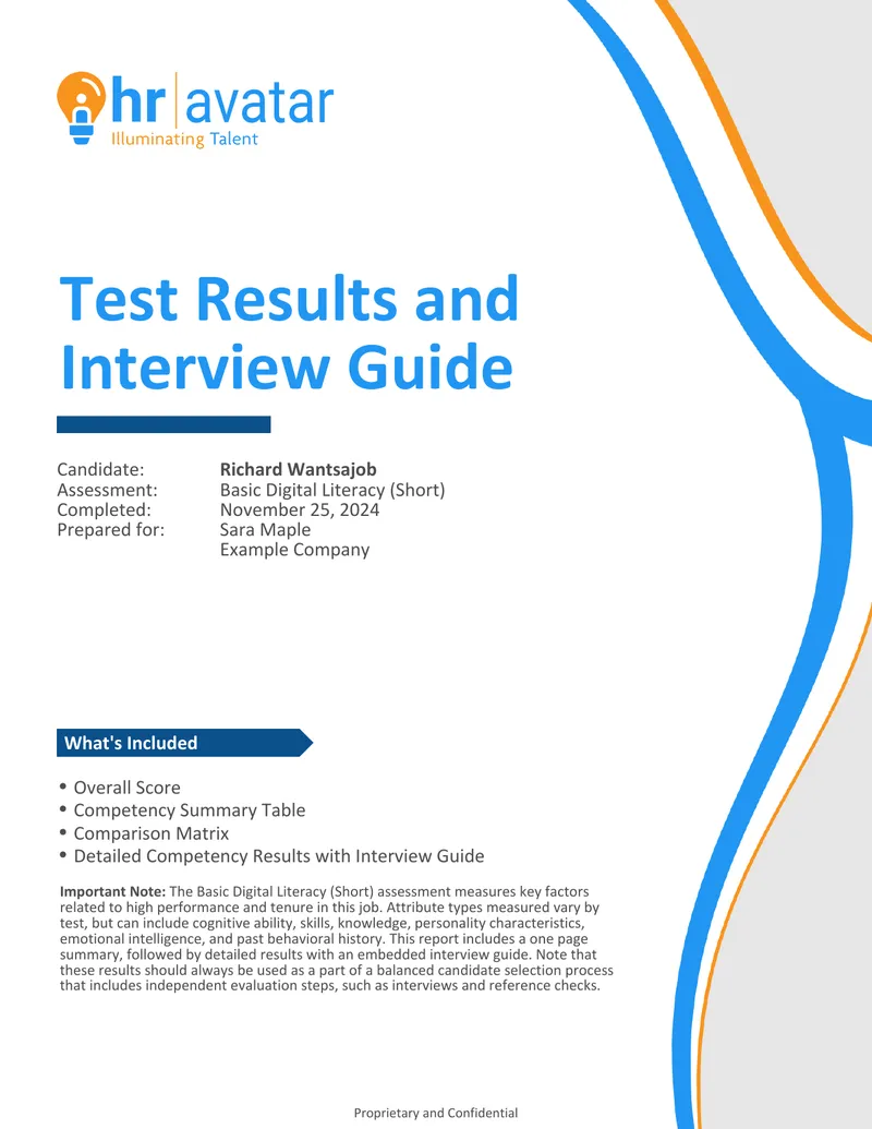 Test Results and Interview Guide for Digital Literacy