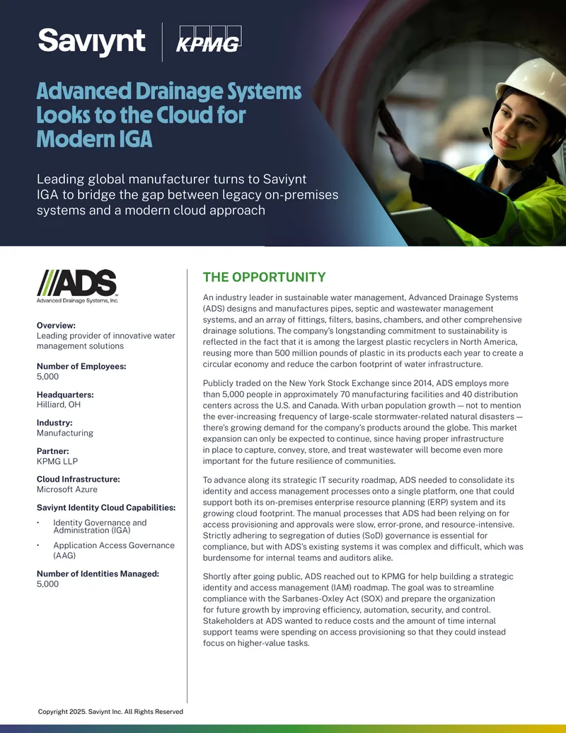 Advanced Drainage Systems Identity Governance Implementation