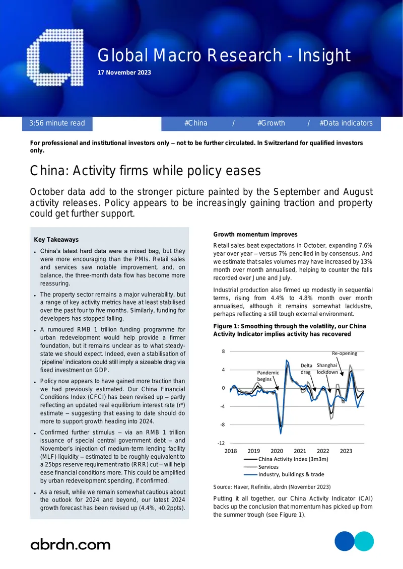 China Economic Activity and Policy Analysis