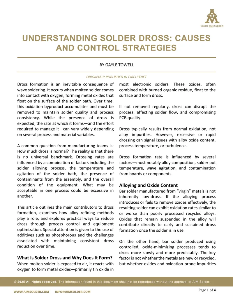 Understanding Solder Dross Causes and Control Strategies