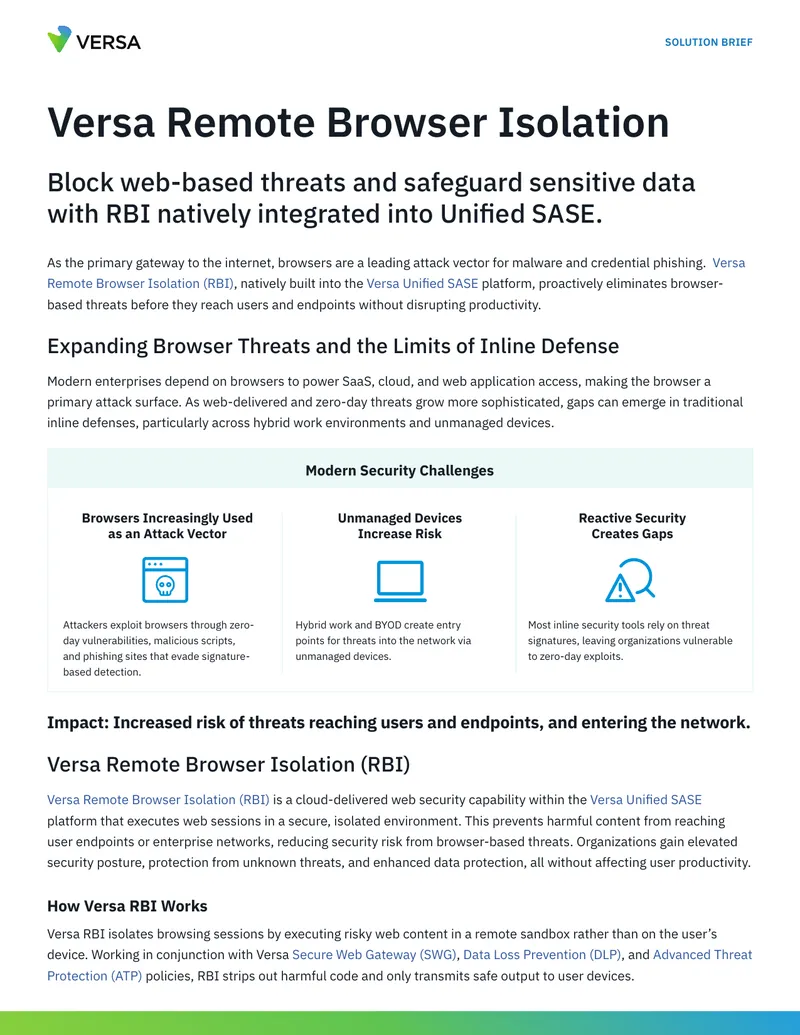 Versa Remote Browser Isolation Solution Brief
