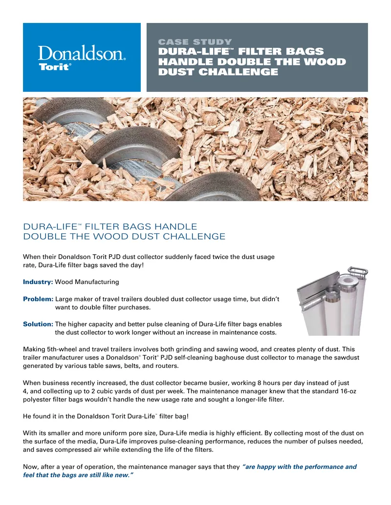 Dura-Life Filter Bags Case Study on Wood Dust Management