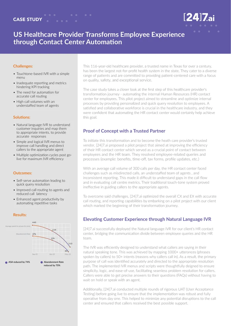 Healthcare Provider HR Contact Center Automation Case Study