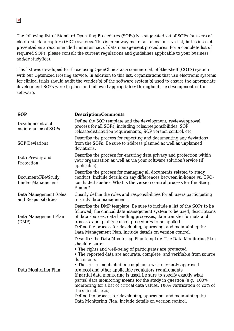 Standard Operating Procedures for Electronic Data Capture Systems