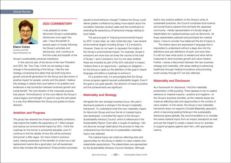 Ajinomoto Group Sustainability Report 2023 Analysis