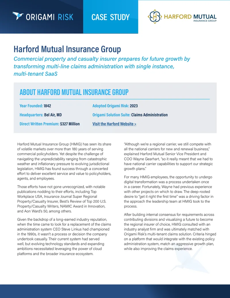 Harford Mutual Insurance Group Claims Administration Transformation