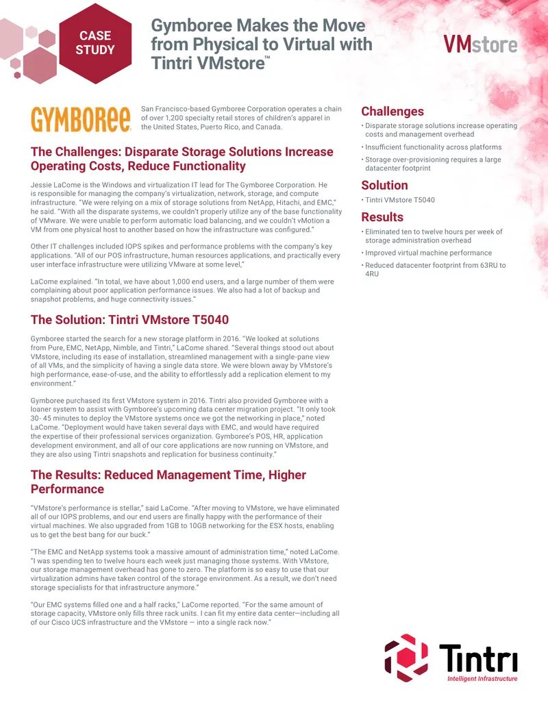 Gymboree Corporation Case Study on Tintri VMstore
