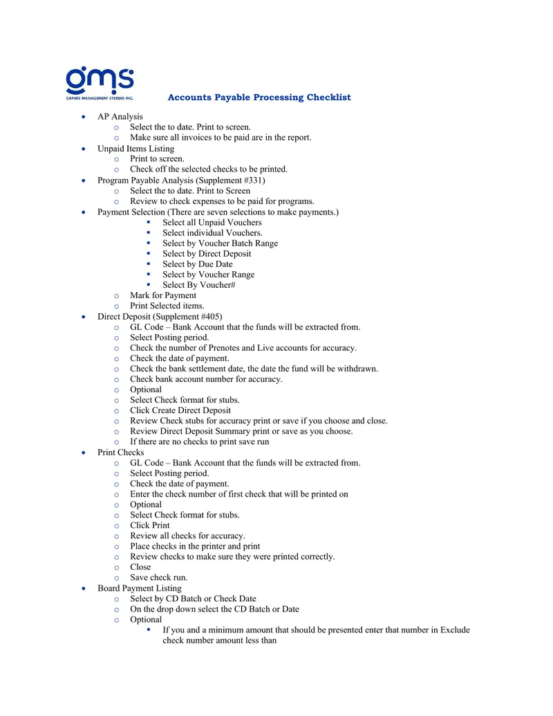 Accounts Payable Processing Checklist