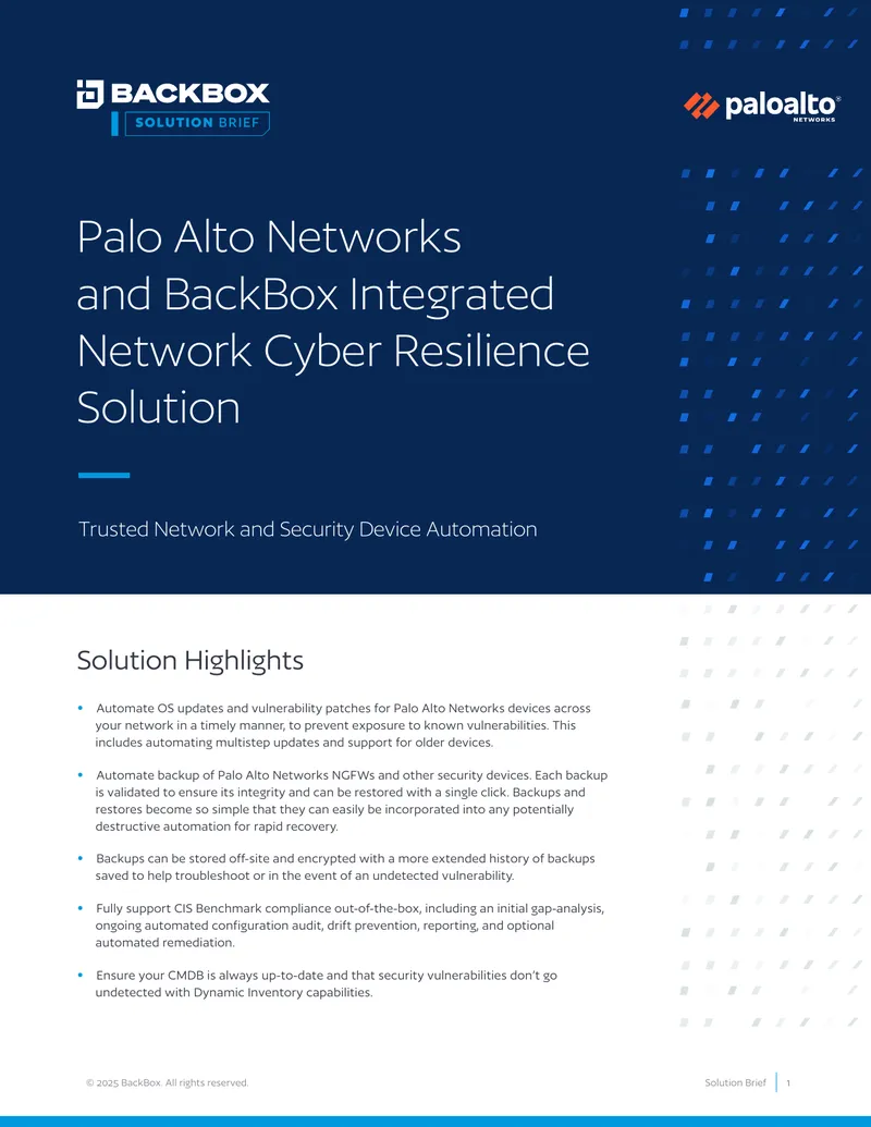 Palo Alto Networks and BackBox Integrated Network Cyber Resilience Solution