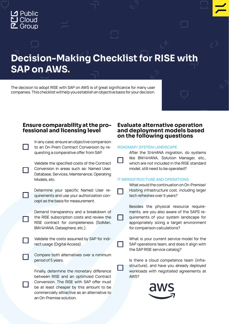 Decision-Making Checklist for RISE with SAP on AWS