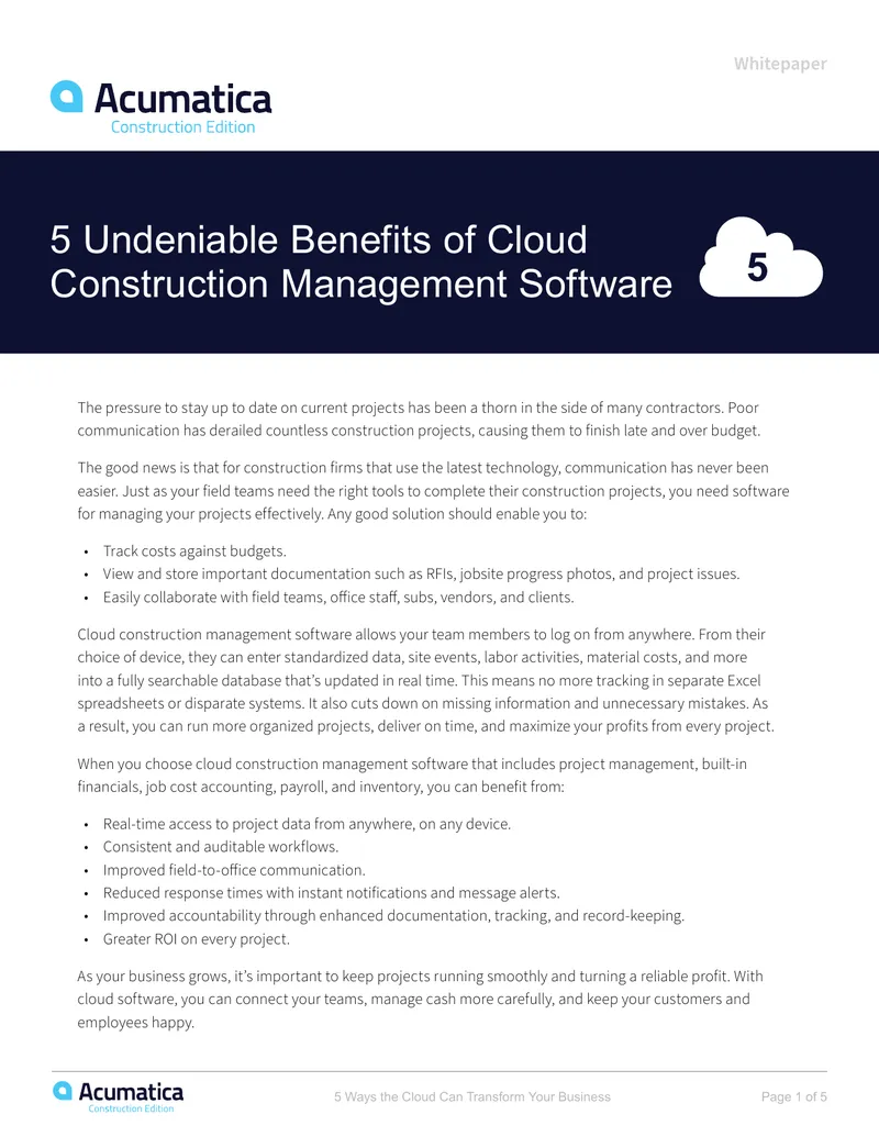Benefits of Cloud Construction Management Software