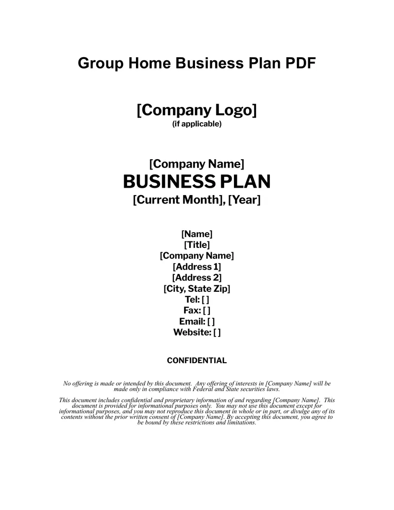 Group Home Business Plan Template