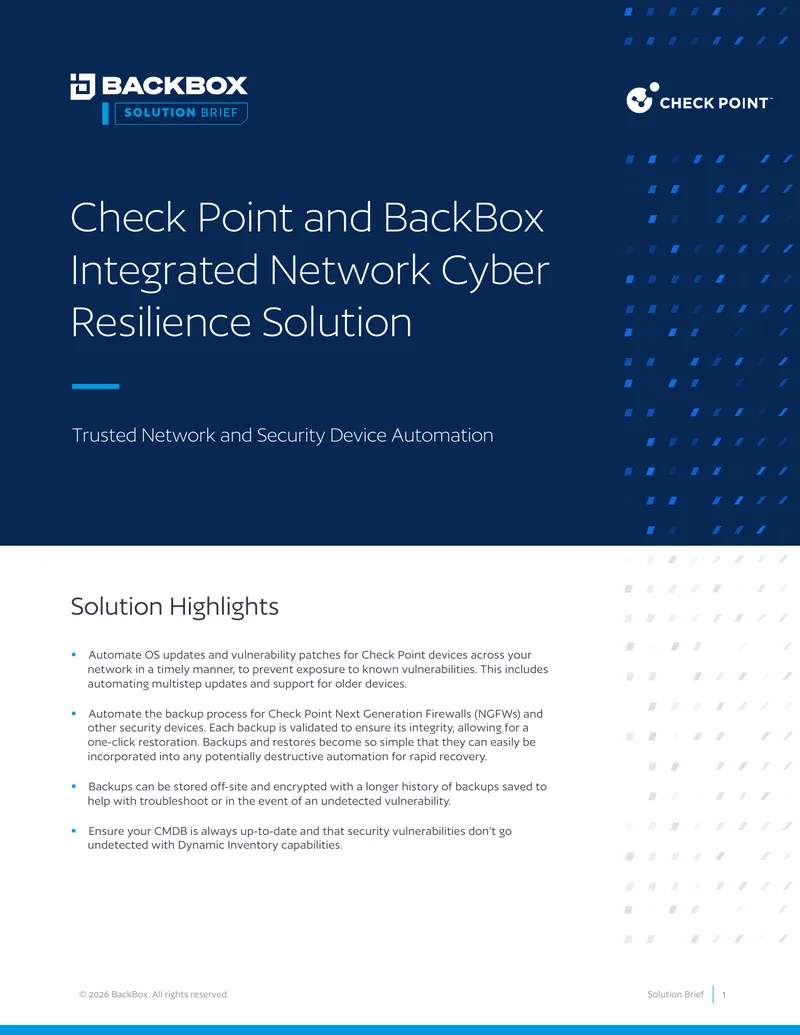 Check Point and BackBox Integrated Network Cyber Resilience Solution