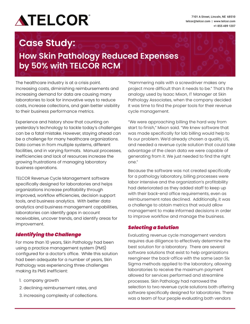 Skin Pathology Revenue Cycle Management Case Study