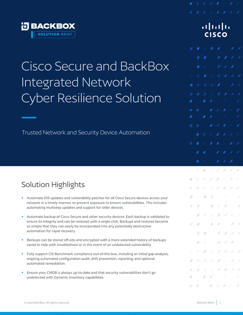 Cisco Secure and BackBox Integrated Network Cyber Resilience Solution
