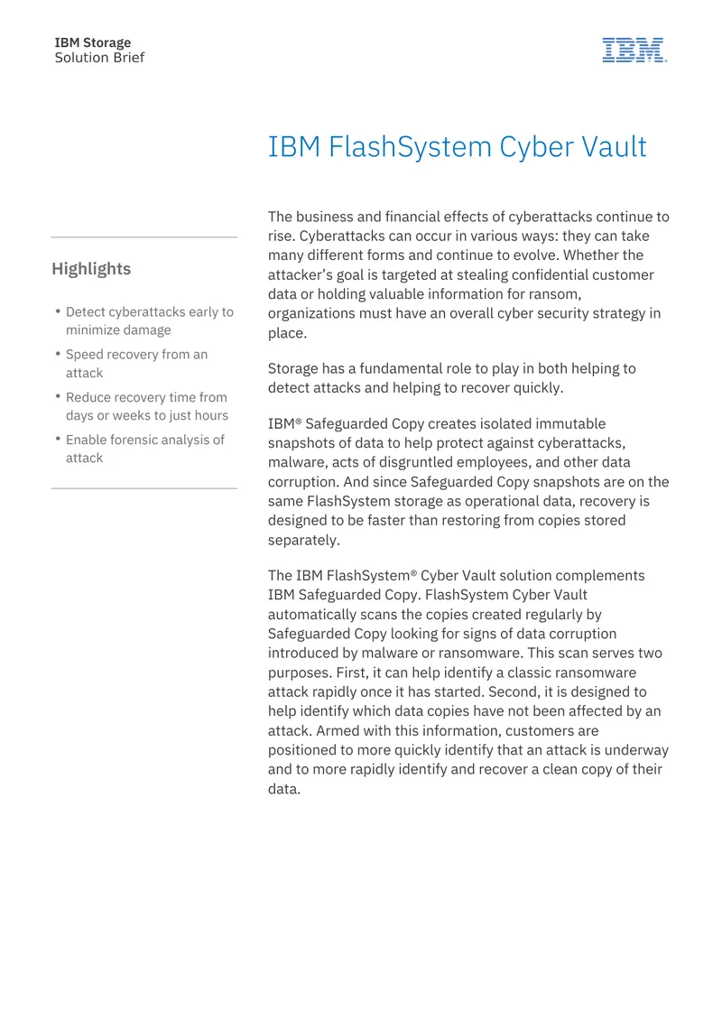 IBM FlashSystem Cyber Vault Solution Brief