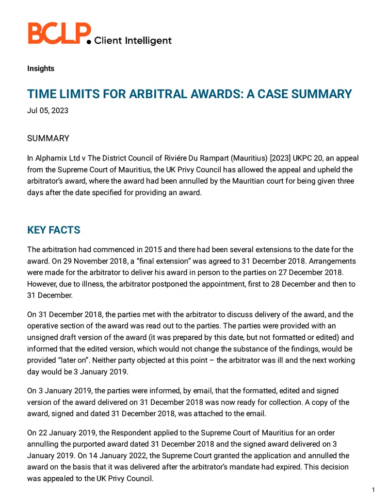 Alphamix Ltd v The District Council of Riviére Du Rampart Case Summary