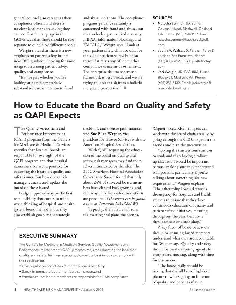 Educating Hospital Boards on Quality and Safety