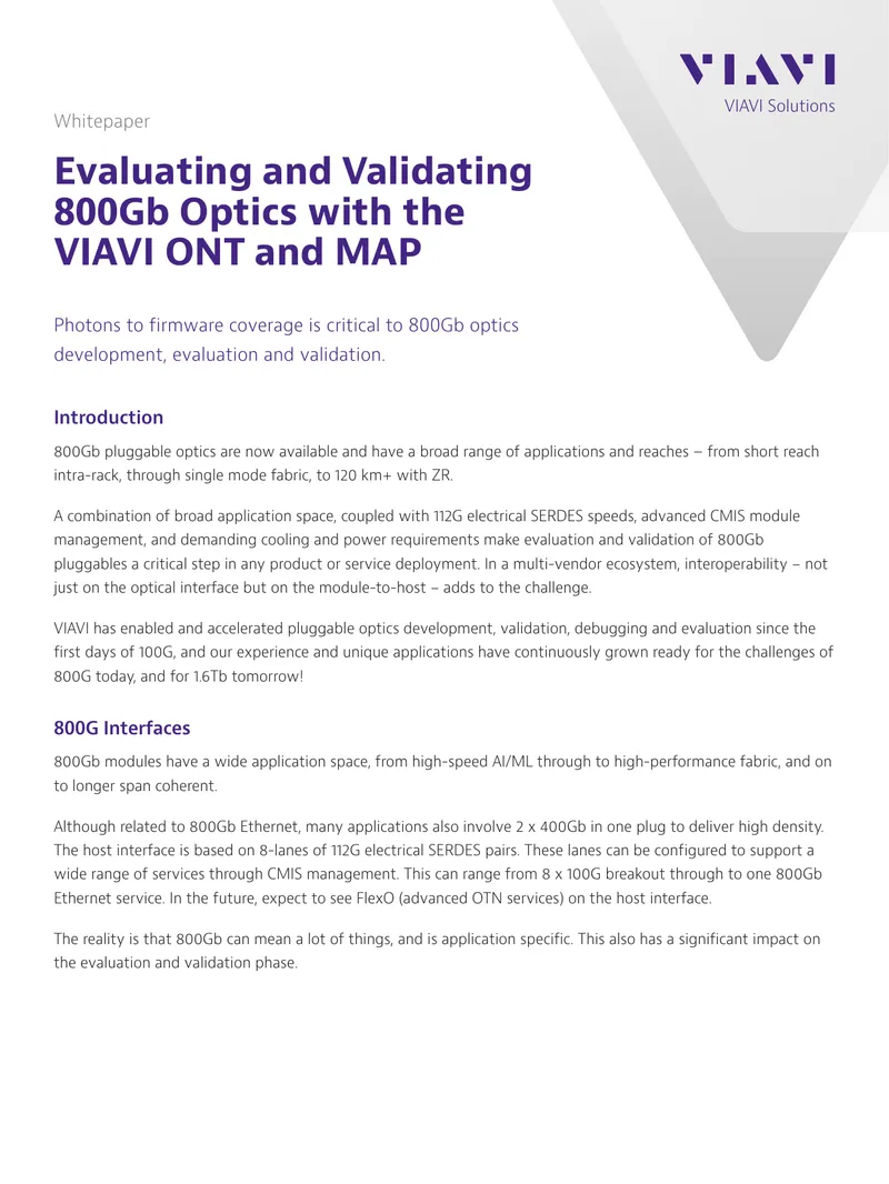 Evaluating and Validating 800Gb Optics with VIAVI ONT and MAP