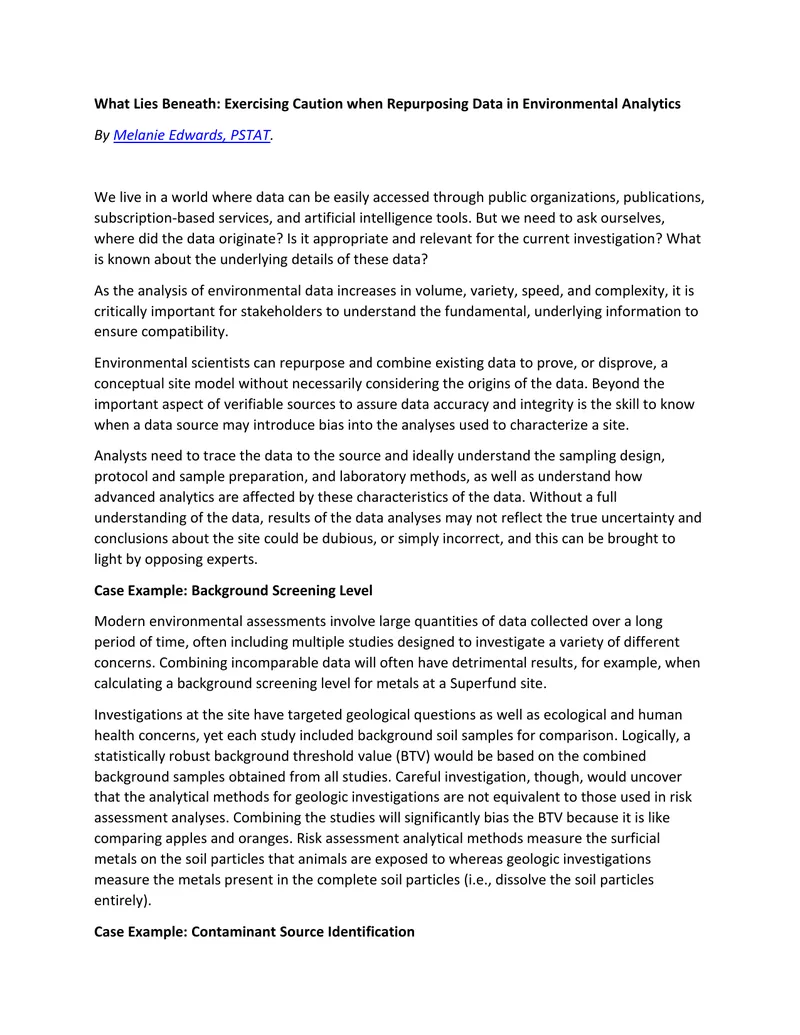 Caution in Repurposing Data for Environmental Analytics