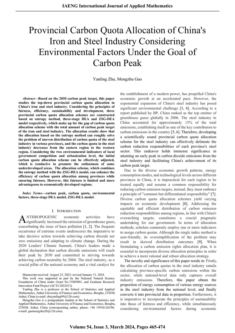 Provincial Carbon Quota Allocation of China's Iron and Steel Industry preview page 1