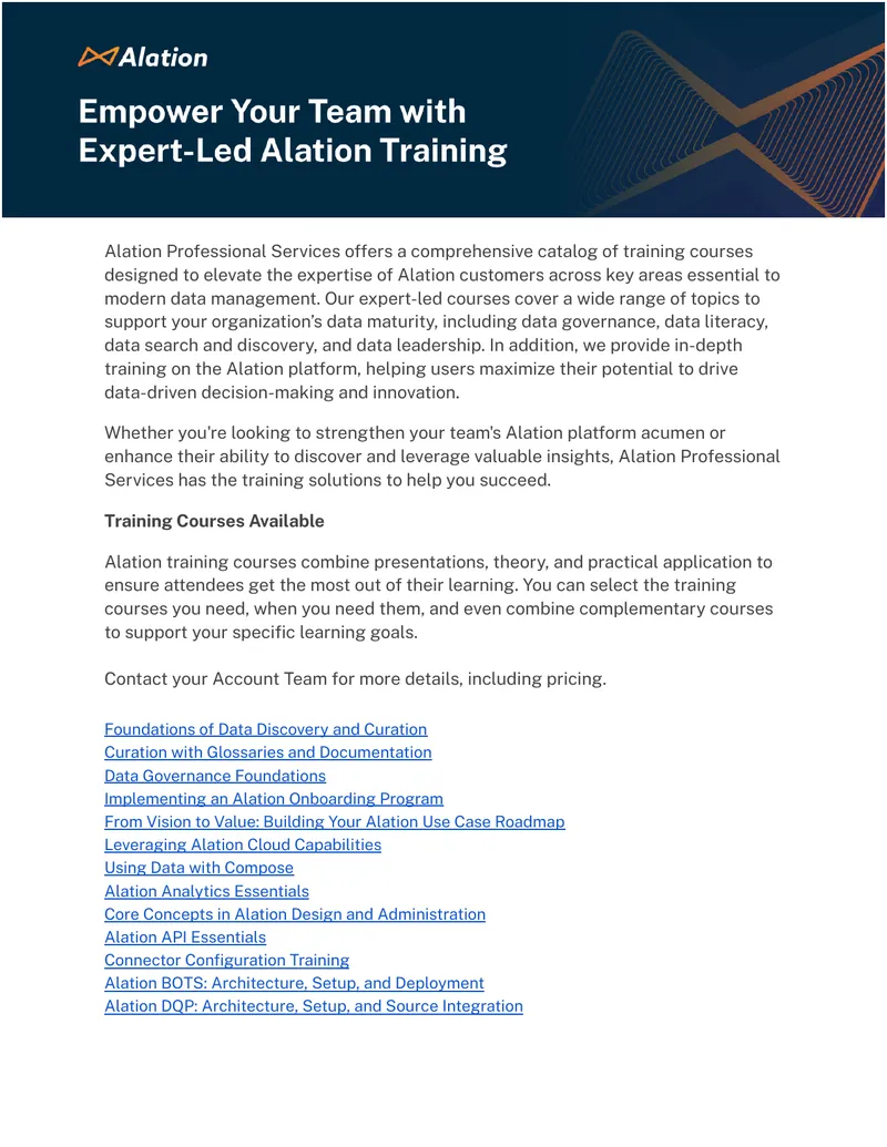 Alation Professional Services Training Course Catalog