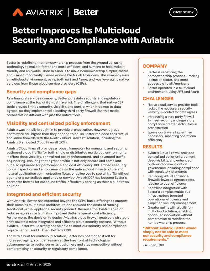 Better Improves Its Multicloud Security and Compliance with Aviatrix