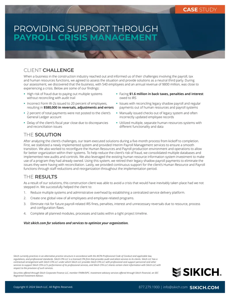 Payroll Crisis Management Case Study
