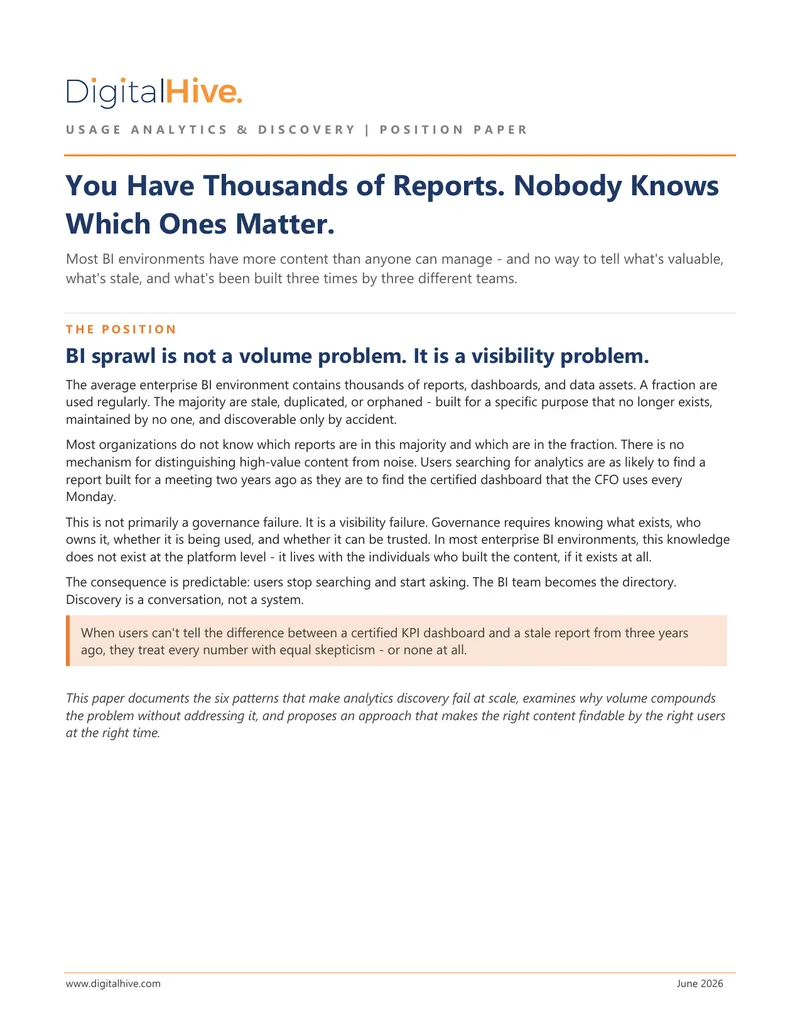 Position Paper on Analytics Discovery Challenges