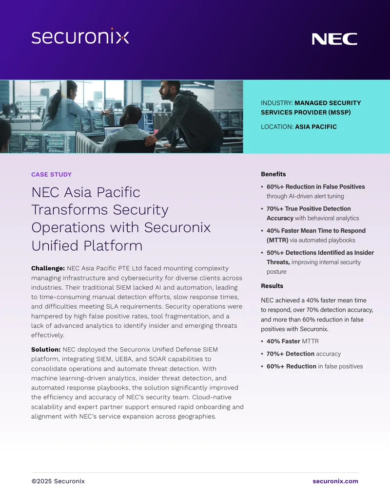 NEC Asia Pacific Security Operations Transformation Case Study
